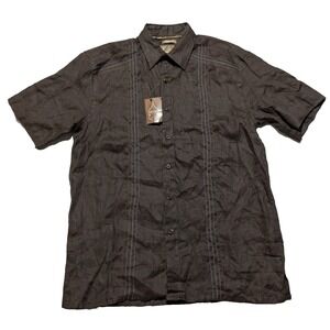 BRUNO New York Washable Linen Cuban Bowling Shirt - Men Medium Brown NEW